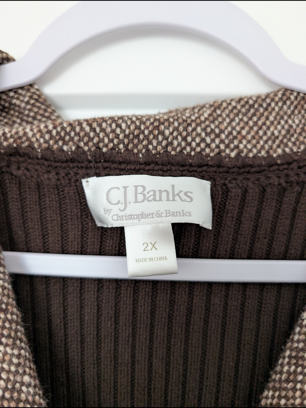 Christopher & Banks Brown Two-Tone Windowpane Cardigan Size 2X - Picture 3 of 4